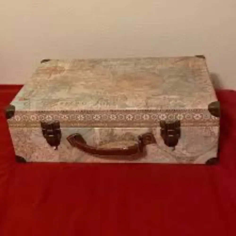 VTG, Style Brown Strap with Brass Button Suitcase Map Box